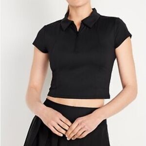 CRZ YOGA Black Polo Crop Top